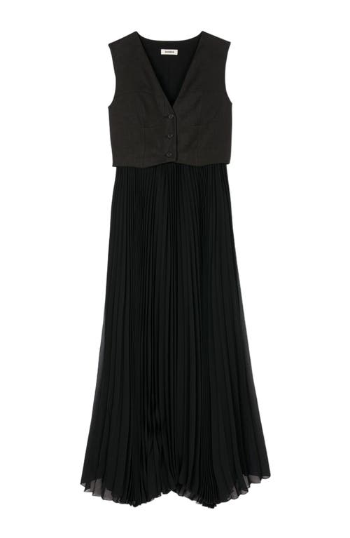 Sandro Pleated Maxi Dress In Black