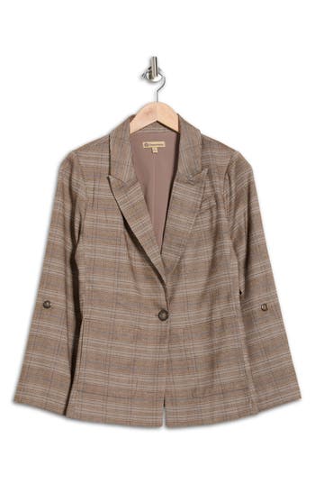 Democracy Oversize Plaid Blazer In Brown