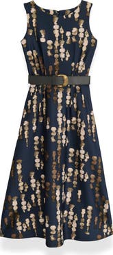 Donna Karan New York Abstract Print Belted Midi Dress