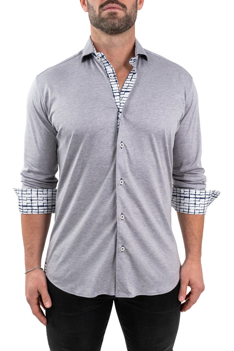 Einstein Cotton Knit Button-Up Shirt, Main, color, GREY