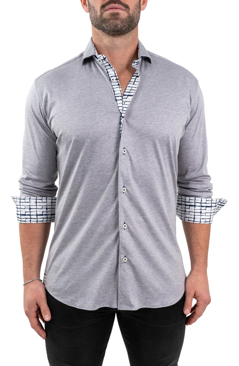 Maceoo Einstein Cotton Knit Button-Up Shirt, Main, color, Grey