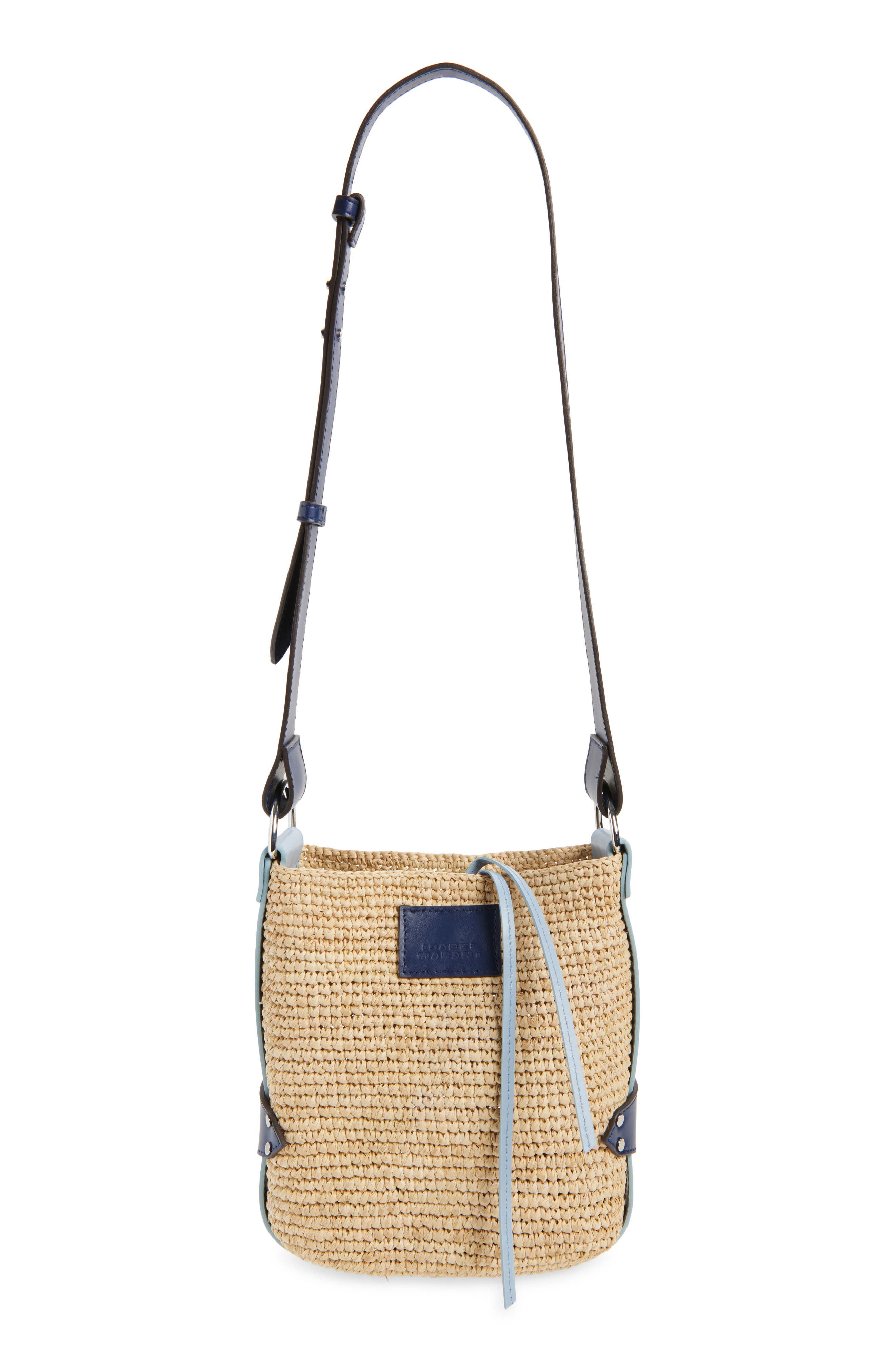 Isabel Marant Mini Bayia Raffia Bucket Bag, Alternate, color, Natural/ Blue