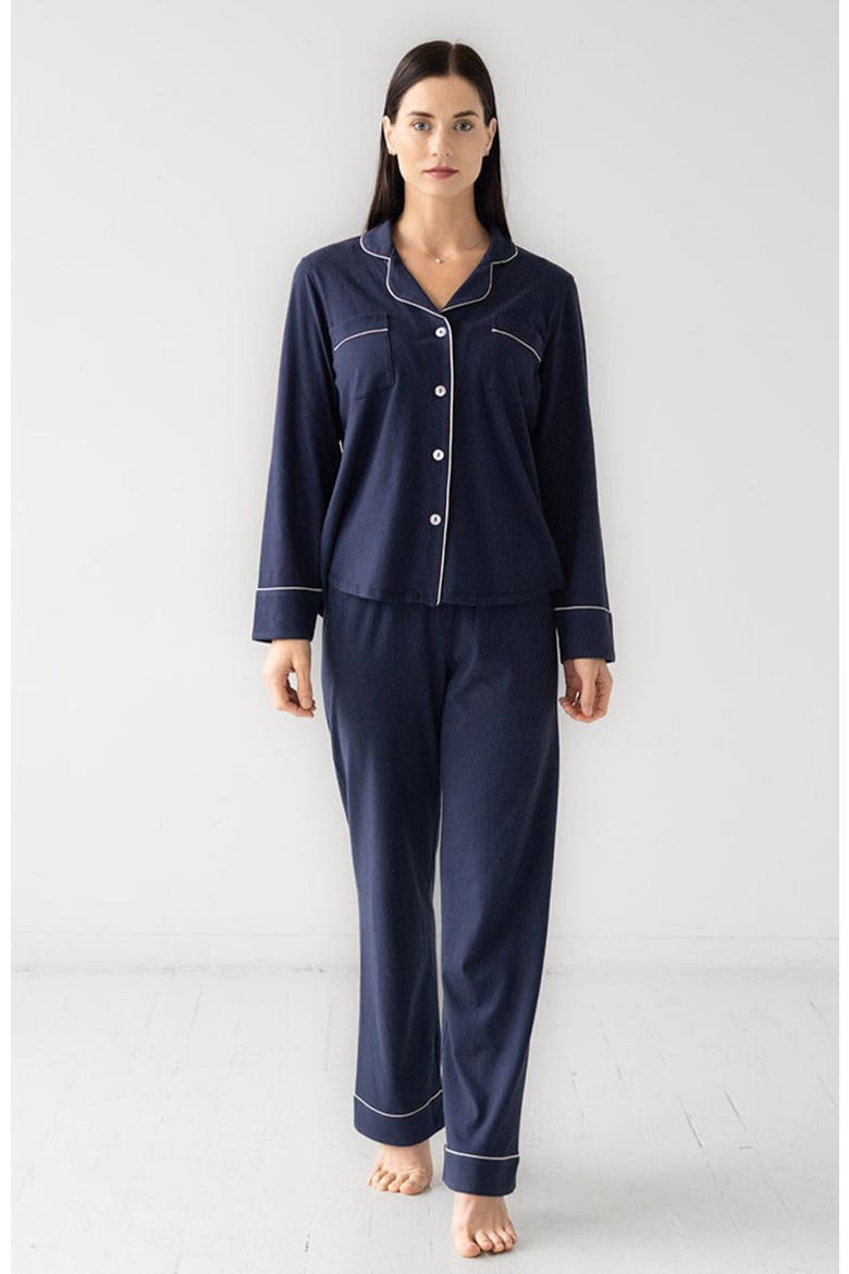 Classic Luxury Pajamas in Brushed Pima Cotton, Main, color, Midnight Blue/White