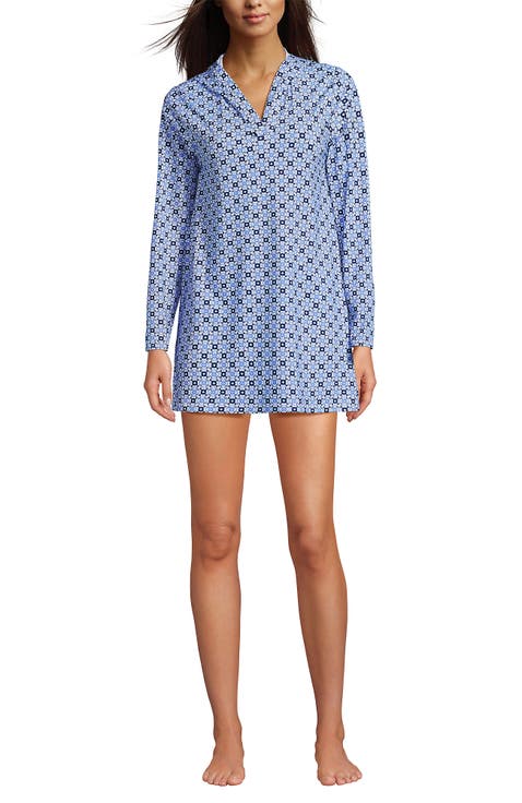 Cotton Jersey Long Sleeve Hooded Swim Cover-up Dress