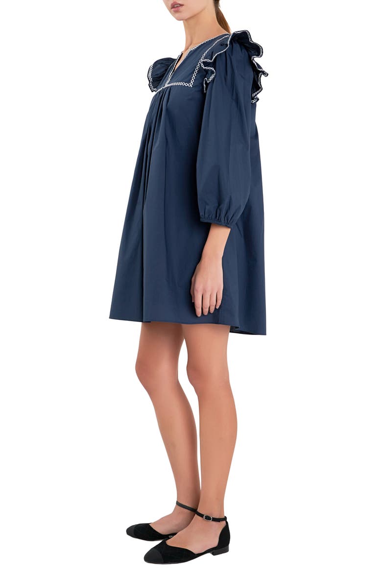 Embroidered Ruffle Cotton Minidress, Alternate, color, NAVY/ WHITE