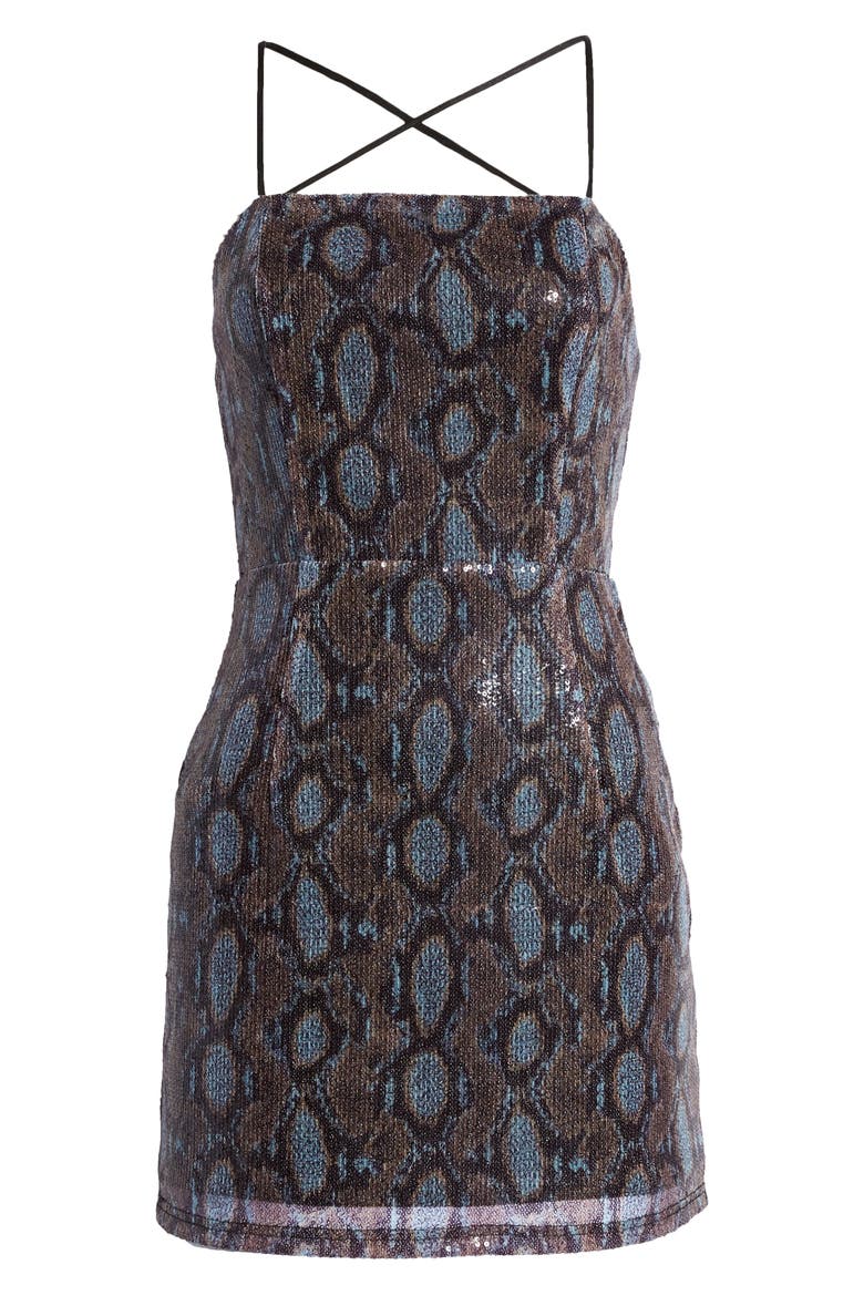 Lace-Up Back Sequin Minidress, Alternate, color, BLUE MULTI