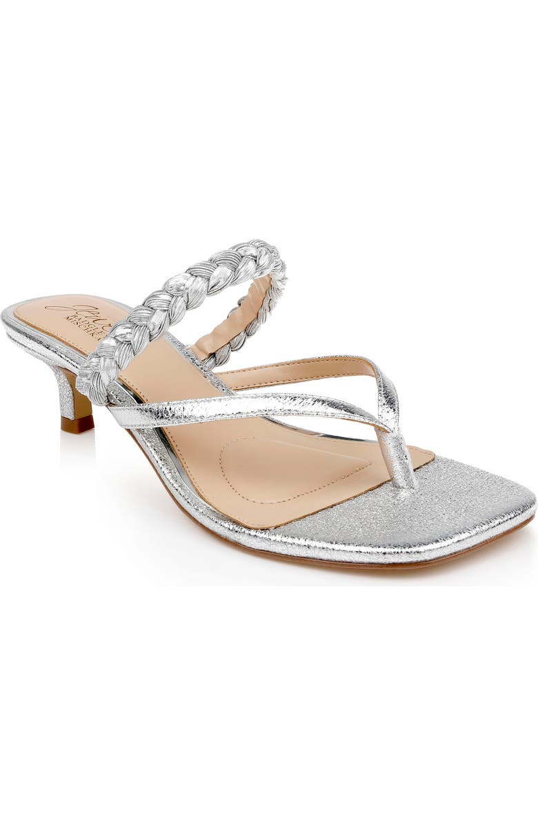 Jewel Badgley Mischka Nadya Kitten Heel Flip Flop, Main, color, Silver Metallic
