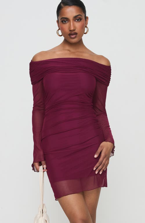 PRINCESS POLLY PRINCESS POLLY CONSIDERATION OFF THE SHOULDER LONG SLEEVE MESH MINIDRESS