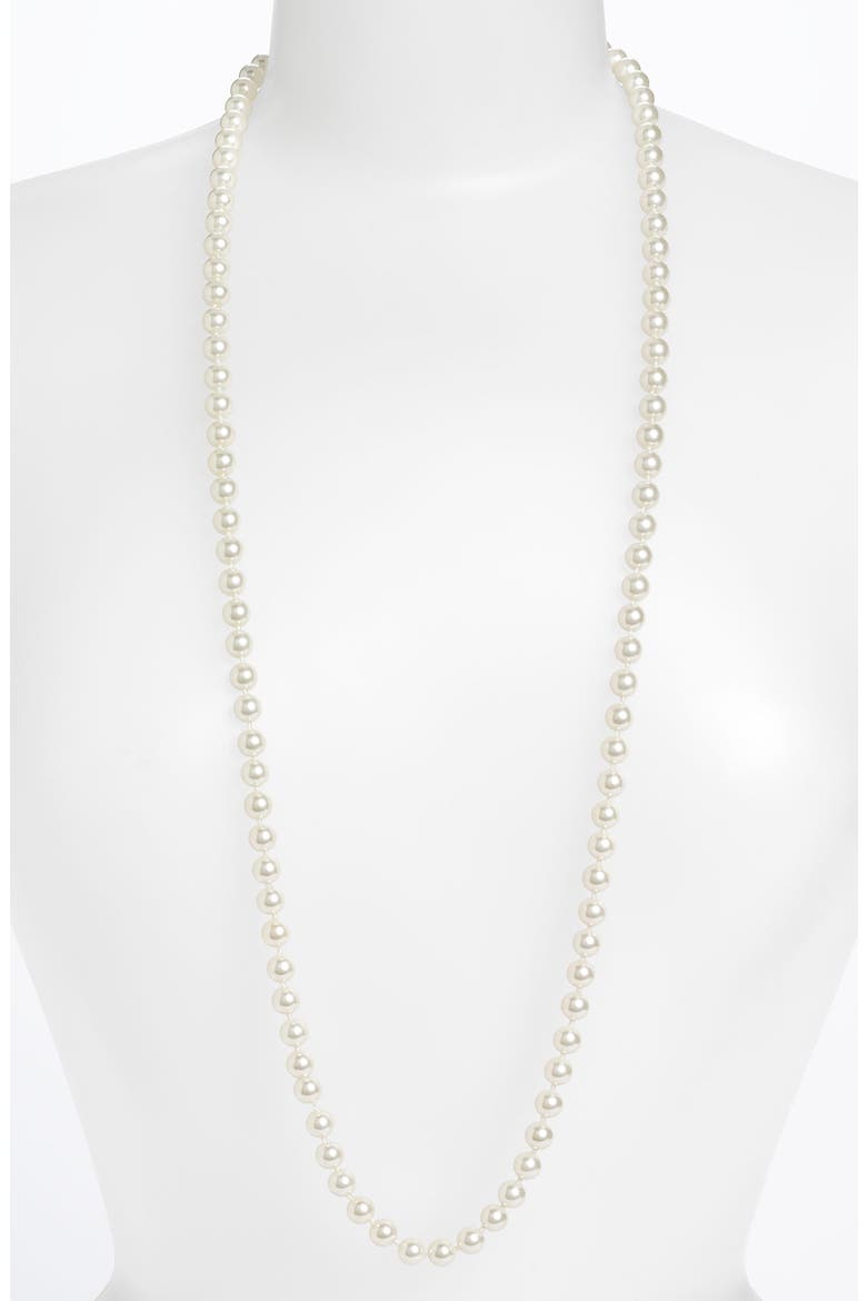Long Glass Pearl Necklace, Main, color, WHITE PEARL/ SILVER