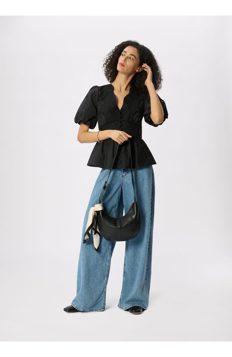 Whistles 100% Cotton V-Neck Blouse, Alternate, color, Black