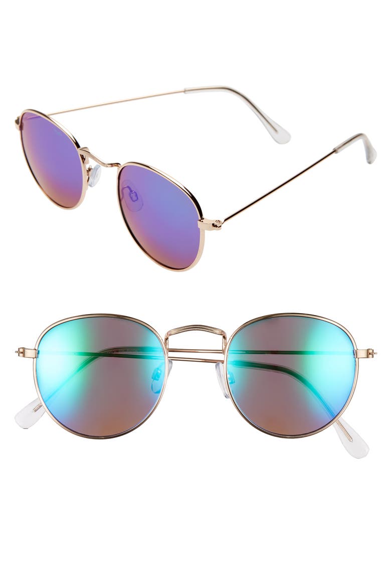 48mm Round Metal Sunglasses, Main, color, GOLD/ GREEN/ MIRROR