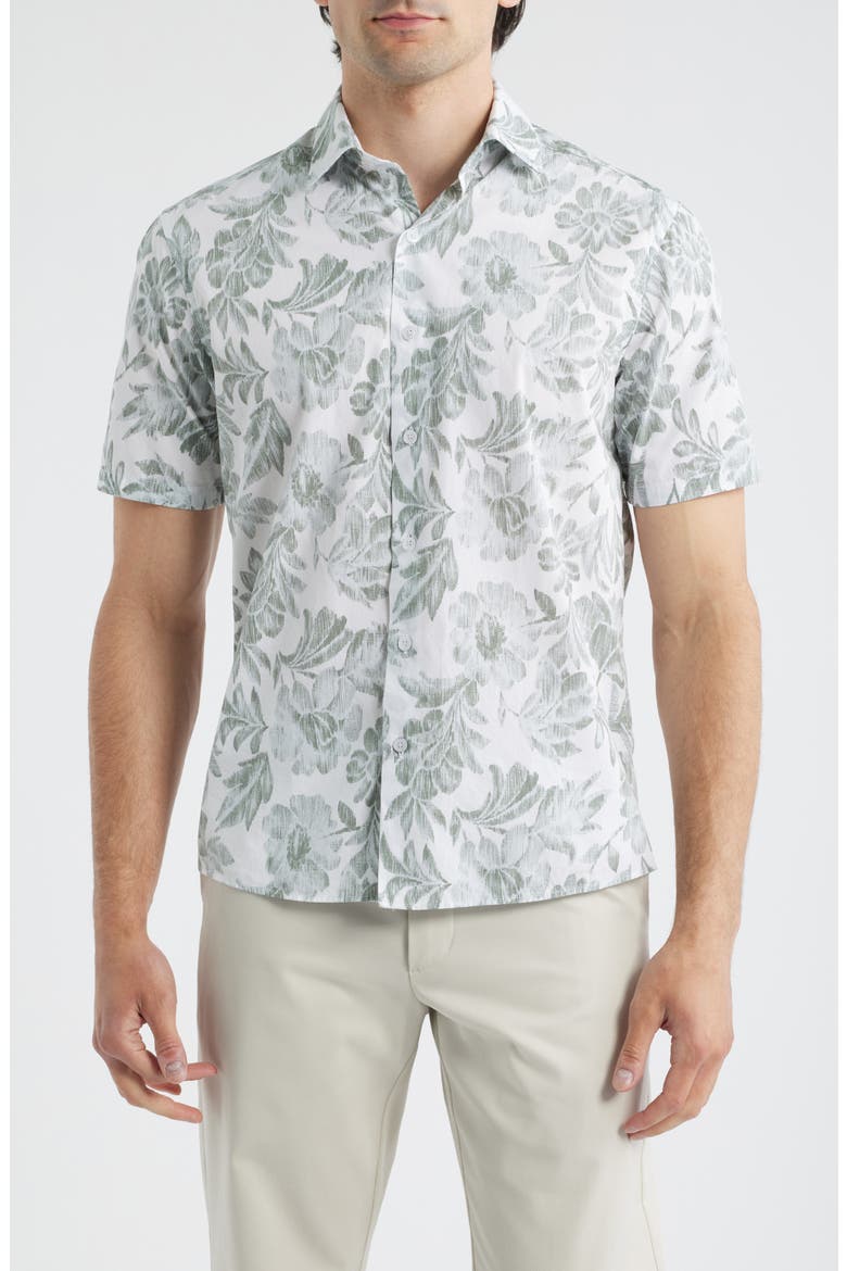 Hogan Floral Short Sleeve Button-Up Shirt, Main, color, LIGHT GREEN