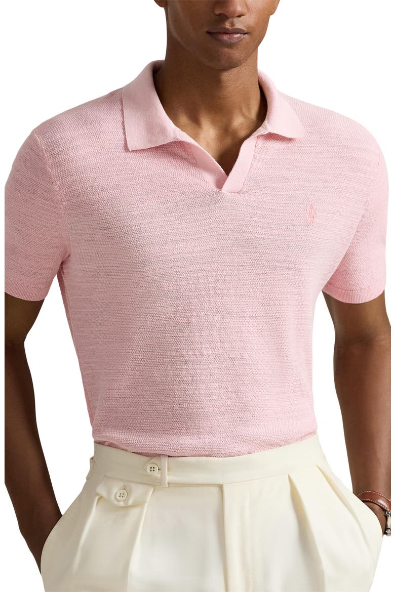 Textured Seed Stitch Cotton & Linen Polo, Main, color, CARMEL PINK/ DECKWASH WHITE