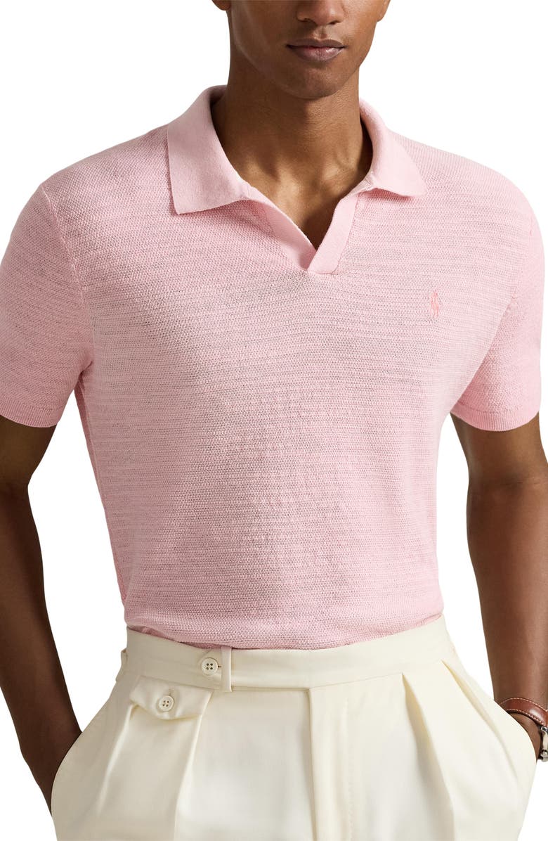 Polo Ralph Lauren Textured Seed Stitch Cotton & Linen Polo, Main, color, Carmel Pink/ Deckwash White
