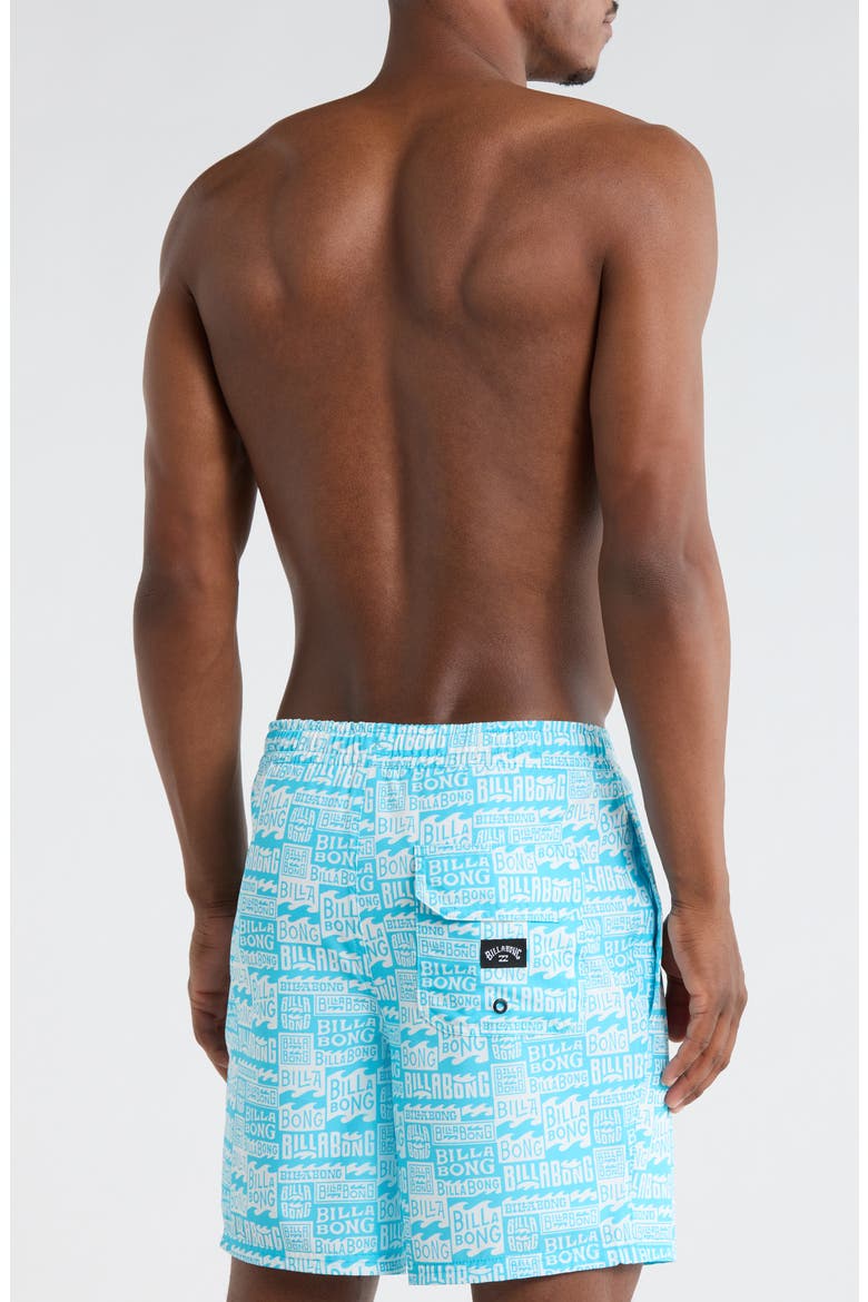 Allover Logo Volley Swim Trunks, Alternate, color, AQUARIUS BLUE