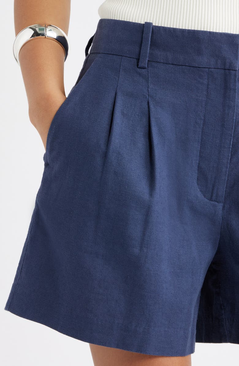 Open Edit Everyday Pleated Linen Blend Shorts, Alternate, color, Navy Indigo