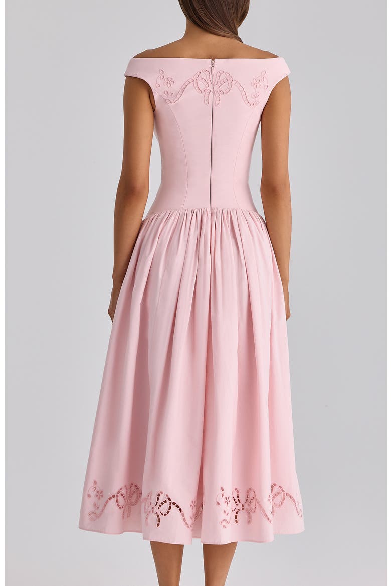 Lauren Off the Shoulder Eyelet Cotton Midi Dress, Alternate, color, PINK