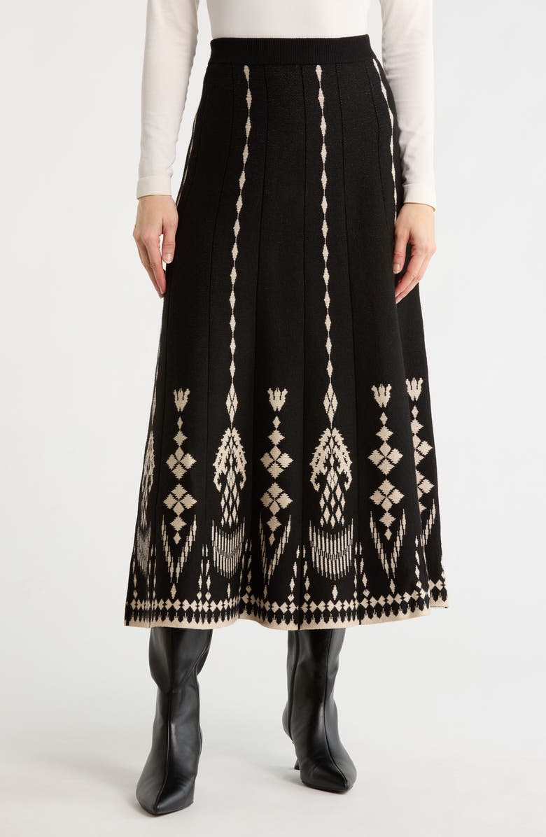 MAX STUDIO A-Line Midi Sweater Skirt, Main, color, Black/ Bone