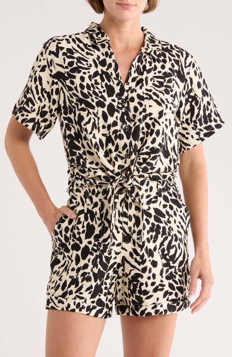 Sanctuary Baja Short Sleeve Tie Front Button-Up Shirt, Main, color, City Spots