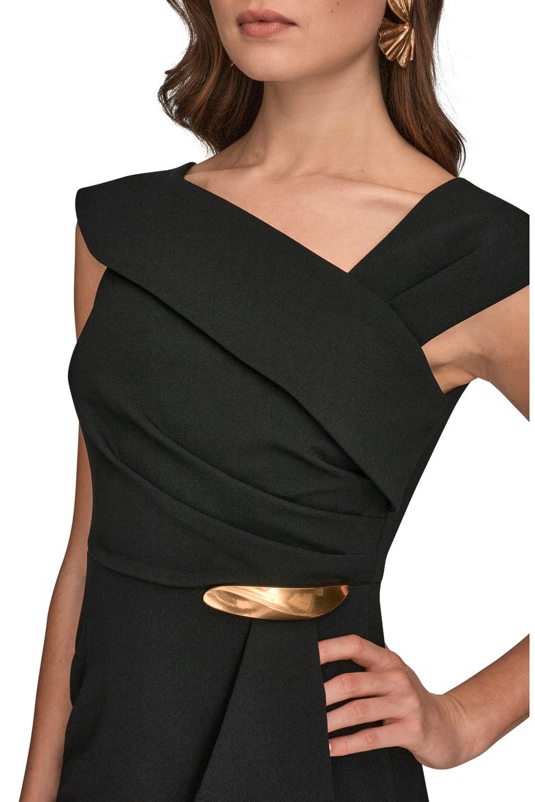 Buckle Detail Asymmetric Neck Sheath Dress, Alternate, color, BLACK