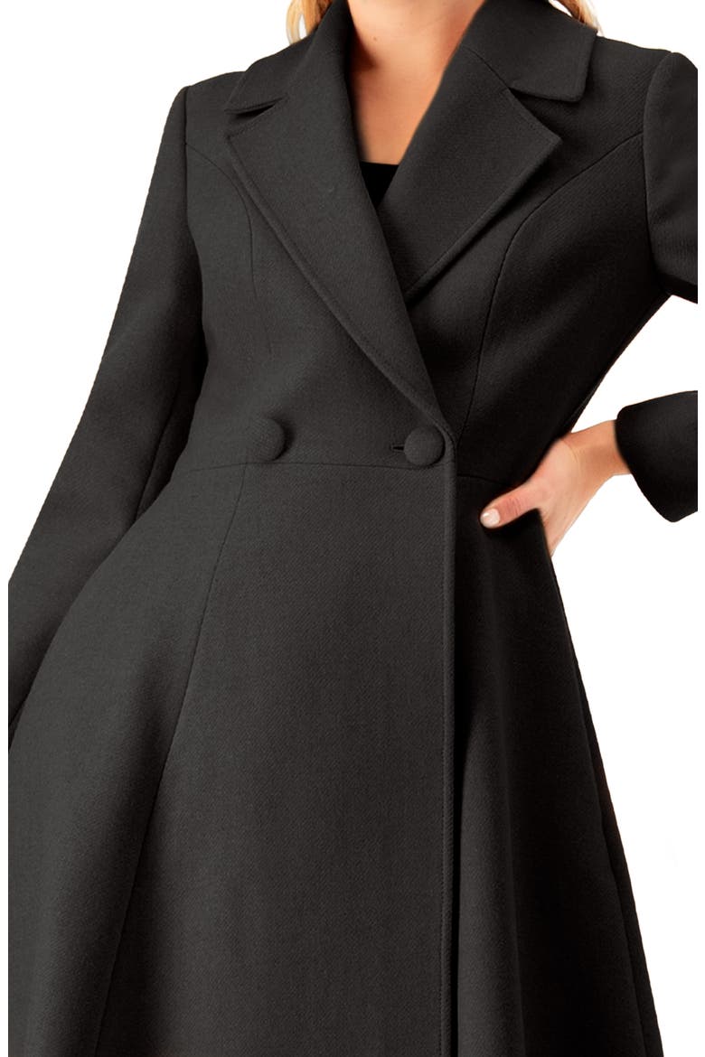 Notched-Lapel Wool-Blend Fit-and-Flare Coat, Alternate, color, Black