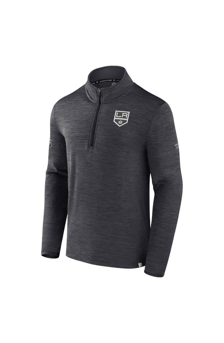 FANATICS Men's Fanatics Branded  Heather Charcoal Los Angeles Kings Authentic Pro Quarter-Zip Pullover Top, Alternate, color, 