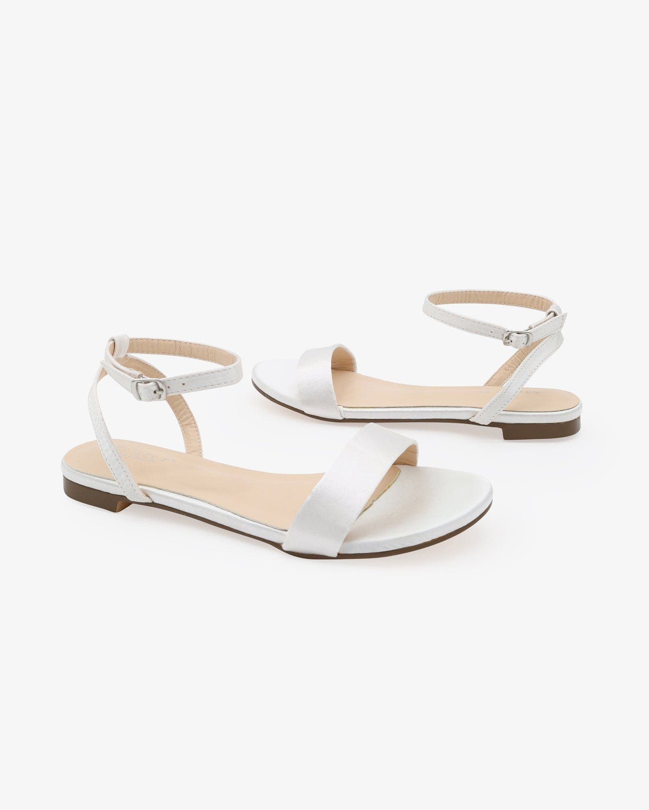 Kailee P Maddy Satin Flat Sandal with Ankle Strap, Alternate, color, White