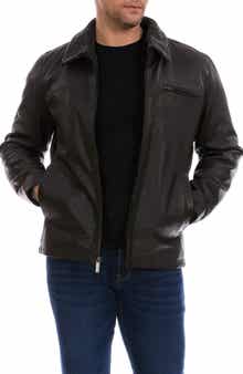 Perry Ellis Faux Shearling Collared Leather Jacket