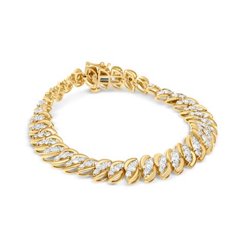 10K Yellow Gold 5.0 Cttw Diamond Double Row S-Link Cuban Bracelet