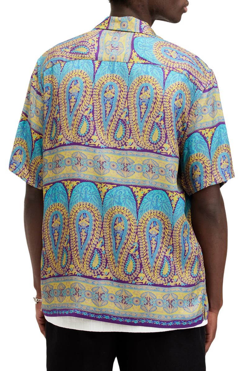 AllSaints Pennard Relaxed Fit Bandana Print Camp Shirt, Alternate, color, Costello Blue