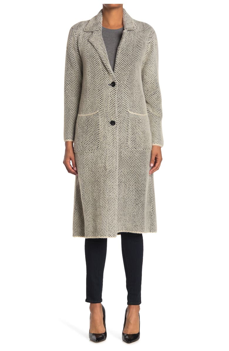 Love Token Herringbone Print Longline Coat, Main, color, 