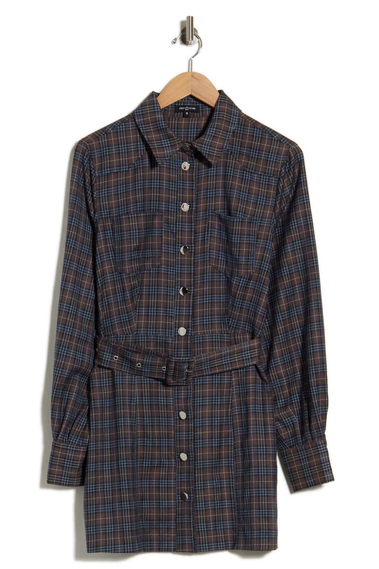Blake Long Sleeve Plaid Mini Shirtdress, Alternate, color, GREY PLAID