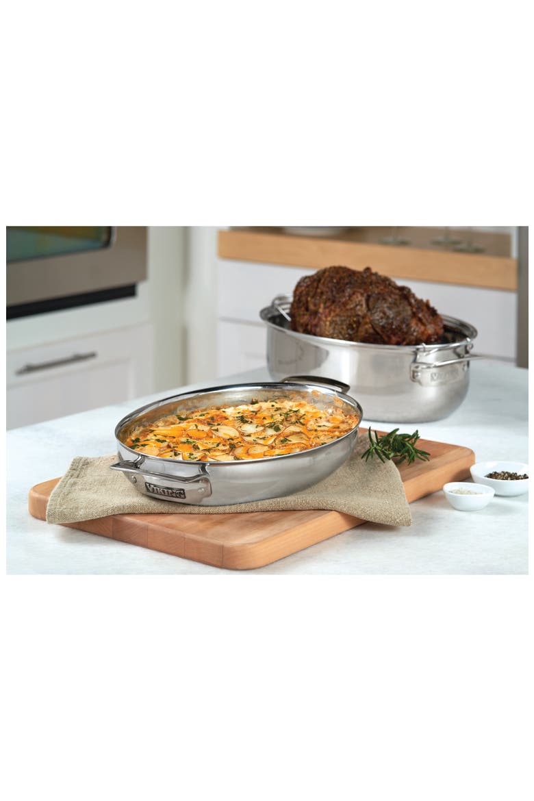 3-Ply 3-in-1 8.5-Quart Oval Roaster with Lid, Alternate, color, STAINLESS STEEL