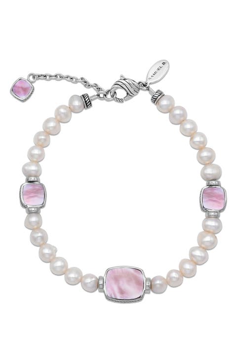 Sterling Silver 7–8mm Pearl & Pink Mother-of-Pearl Station Bracelet