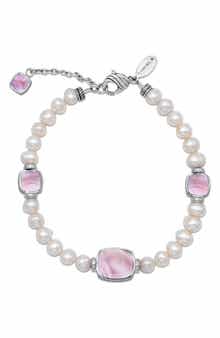 SAMUEL B. Sterling Silver 7–8mm Pearl & Pink Mother-of-Pearl Station Bracelet