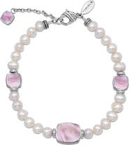 SAMUEL B. Sterling Silver 7–8mm Pearl & Pink Mother-of-Pearl Station Bracelet