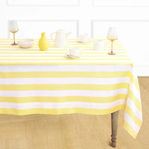 Linen Tablecloth for Dining Table, Holiday and Everyday Table Decor - Cabana Stripe