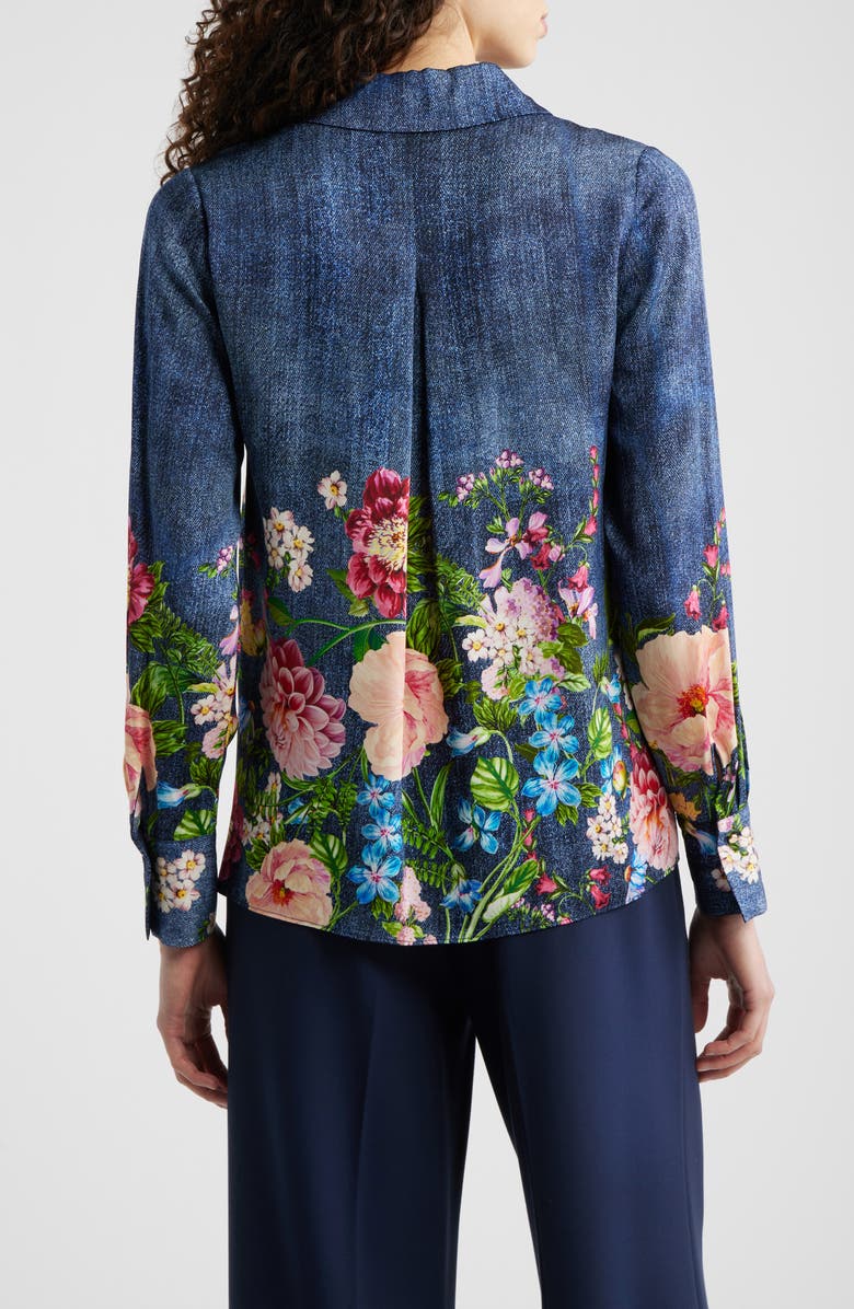 Elie Tahari The Johanna Garden Denim Silk Blend Shirt, Alternate, color, Denim Garden Print