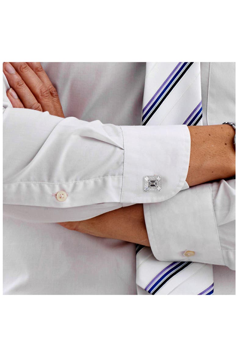 Octagon Baguette Lab Created White Sapphire Cuff Links, Alternate, color, SILVER