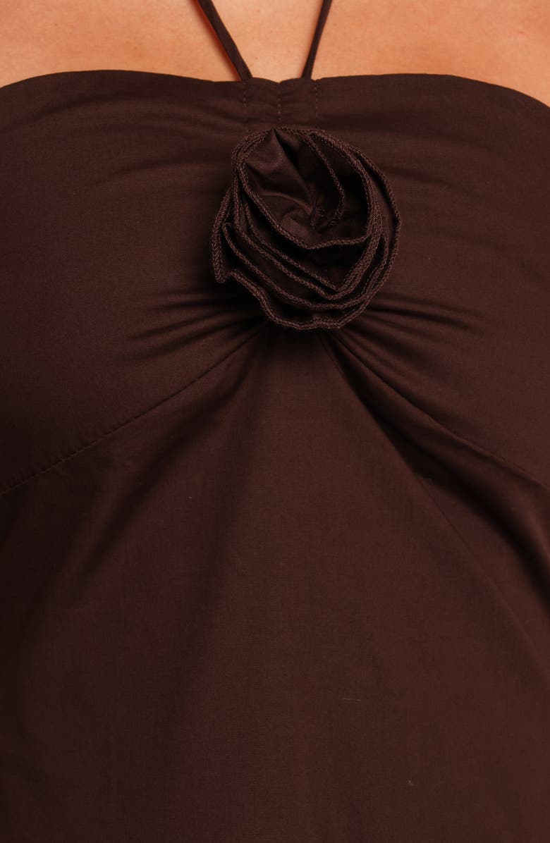 Petal & Pup Soleila Rosette Tiered Halter Maxi Dress, Alternate, color, Chocolate