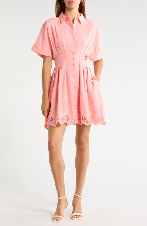 Sammie Pleated Eyelet Cotton Minidress