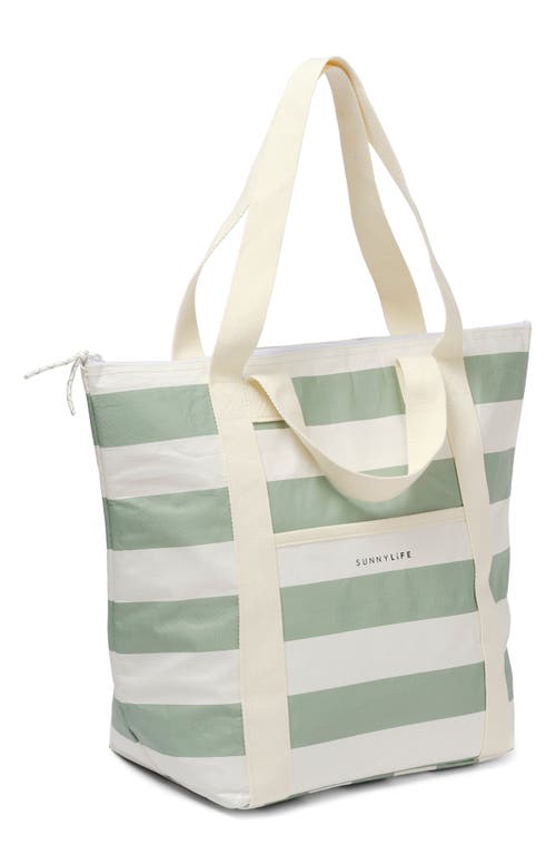 Sunnylife Light Insulated Cooler Tote In La Palma Sage Stripe