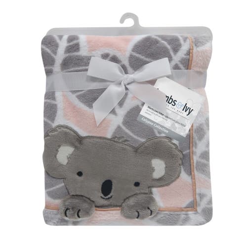 Lambs & Ivy Calypso Koala Leaf Print Luxury Coral Fleece Baby Blanket In Gray