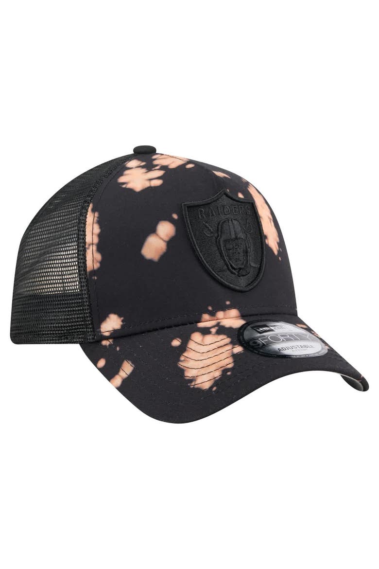Men's New Era Black Las Vegas Raiders Bleached 9FORTY A-Frame Adjustable Hat, Alternate, color, Black