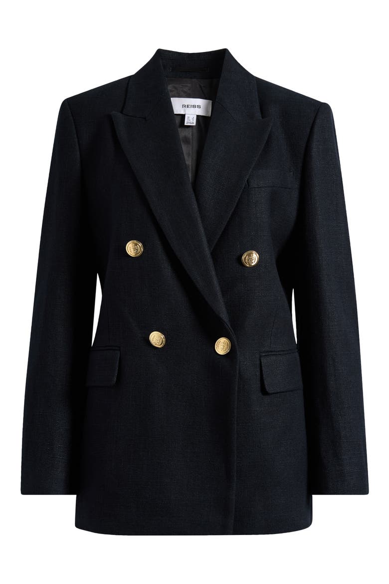 Eden Double Breasted Linen Blend Jacket, Alternate, color, BLACK