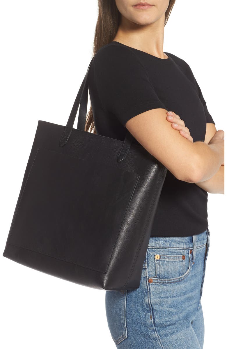 Madewell The Zip-Top Medium Transport Leather Tote, Alternate, color, True Black