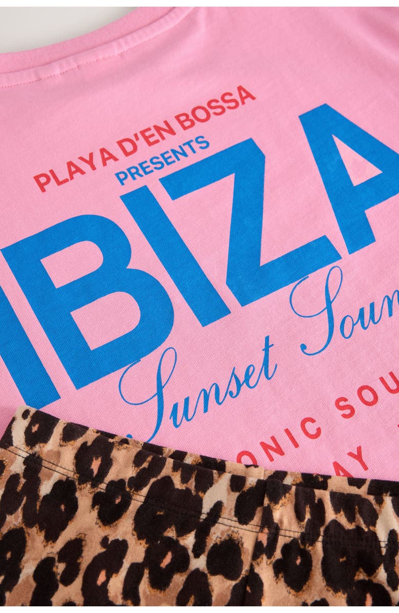 NEXT Kids' Ibiza Oversize Graphic T-Shirt & Leopard Print Bike Shorts Set, Alternate, color, Pink