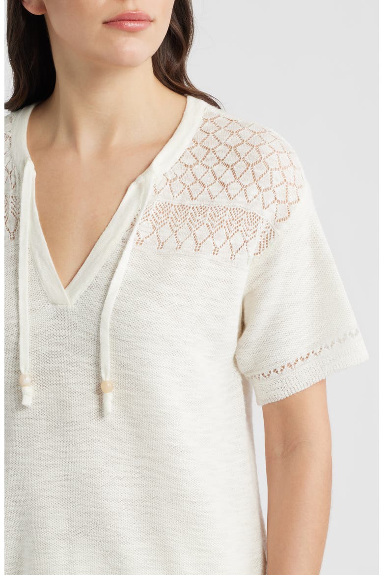 Tie Neck Pointelle Top, Alternate, color, GARDENIA