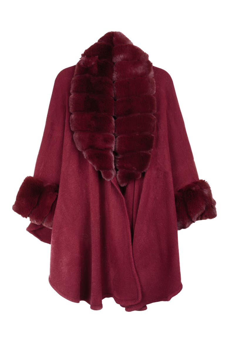 Filippa Faux Fur Trim Cardigan, Alternate, color, MAROON