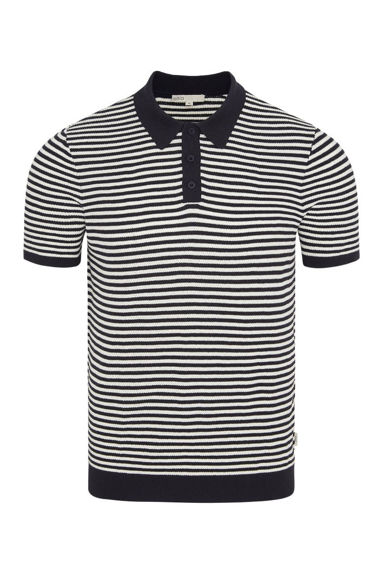 Cotton Textured Knit Polo Tee, Alternate, color, Midnight/Egret